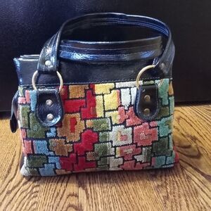 Vtg Unique Carpet Puzzle Piece Style Pocketbook